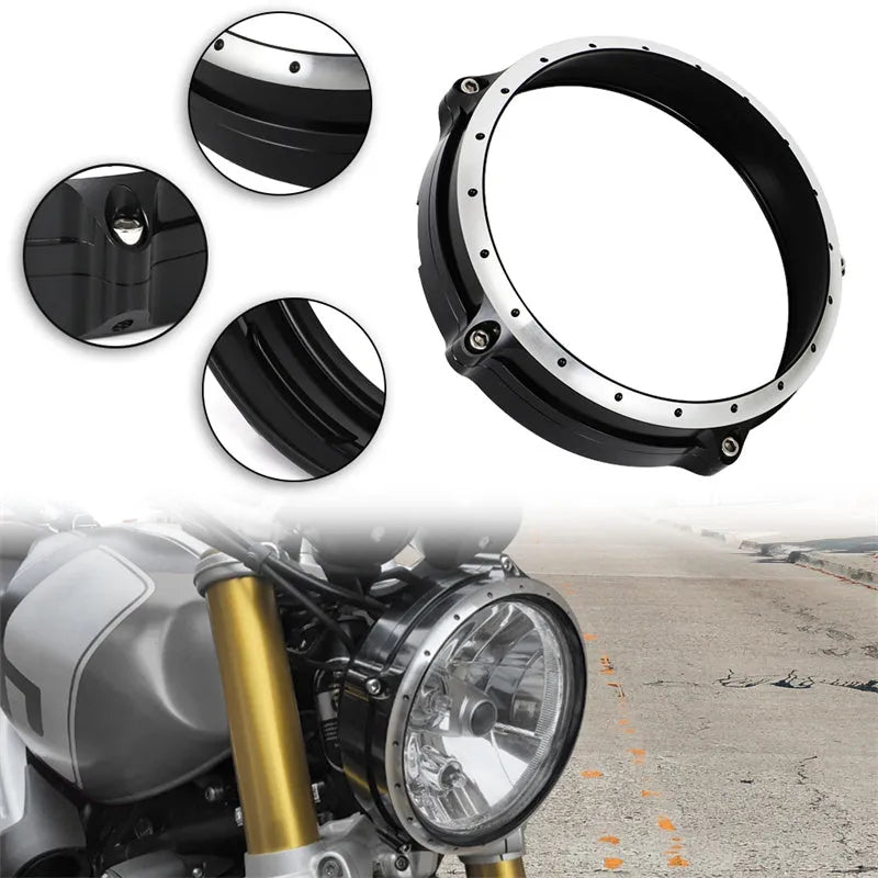 Black CNC aluminium headlight cover for BMW R Nine T Scrambler motorcycle 2014-2017 models