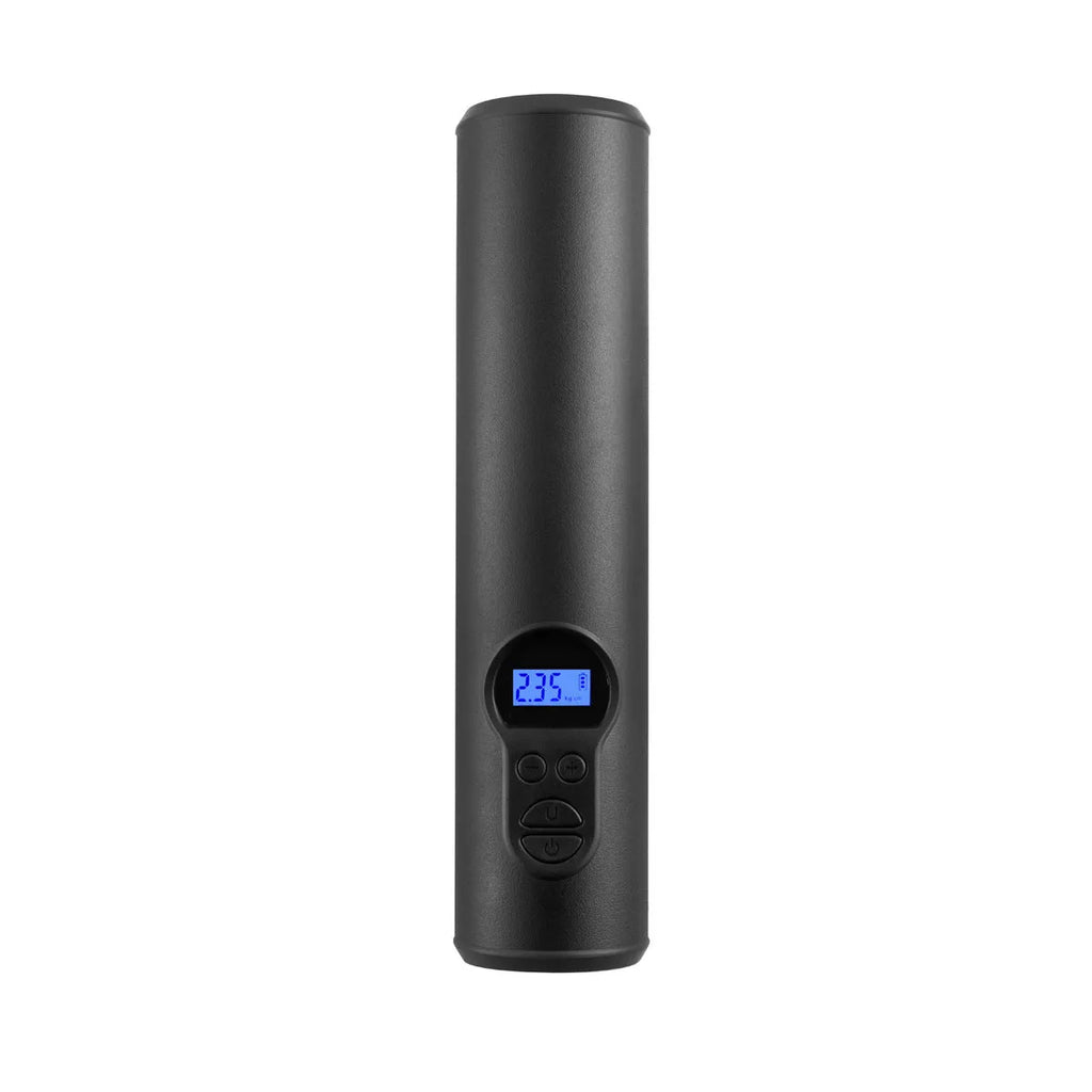 Wireless portable car tyre air compressor pump with LED light on black plastic body