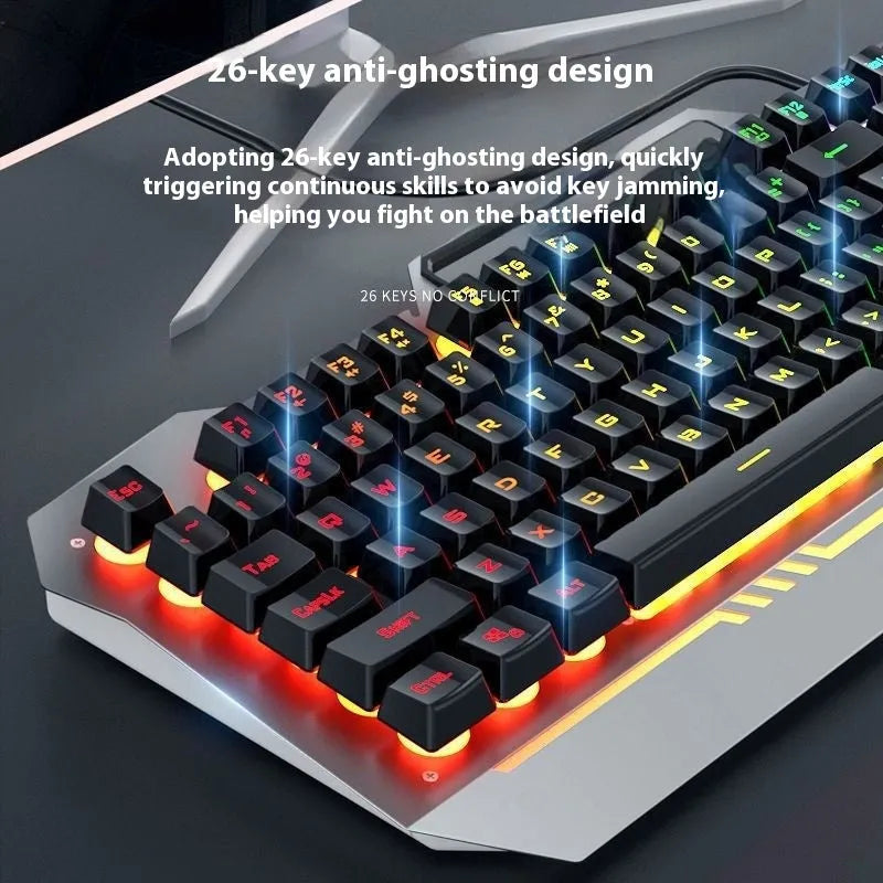 F3010 black and white metal keyboard gaming bundle with mouse, headset, and colourful LED lighting