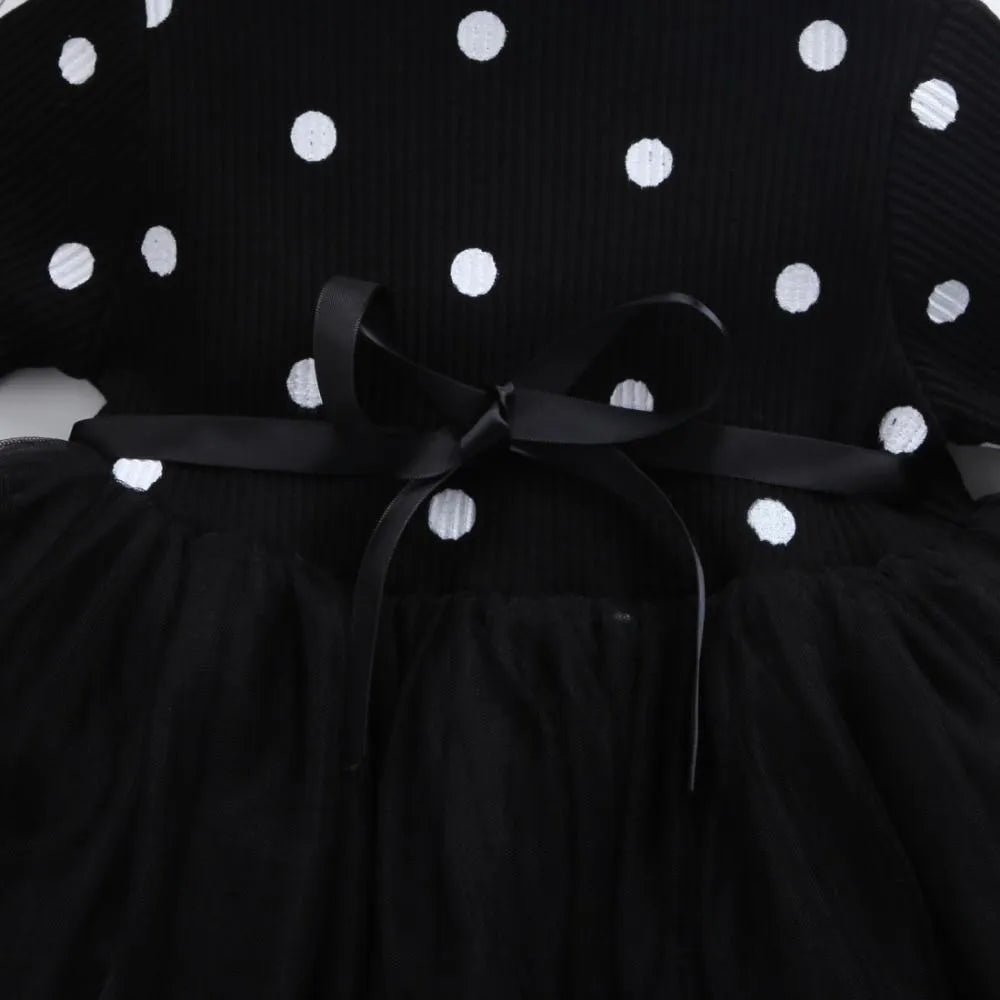 Girls' long sleeve lace tutu party dress in black, pink, or white for birthdays and christenings