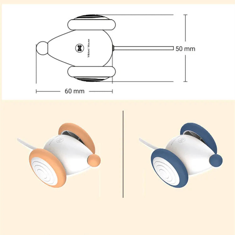 Automatic electric mouse cat toy in blue or yellow, 60x50x36mm, with USB cable and ABS TPU PVC body