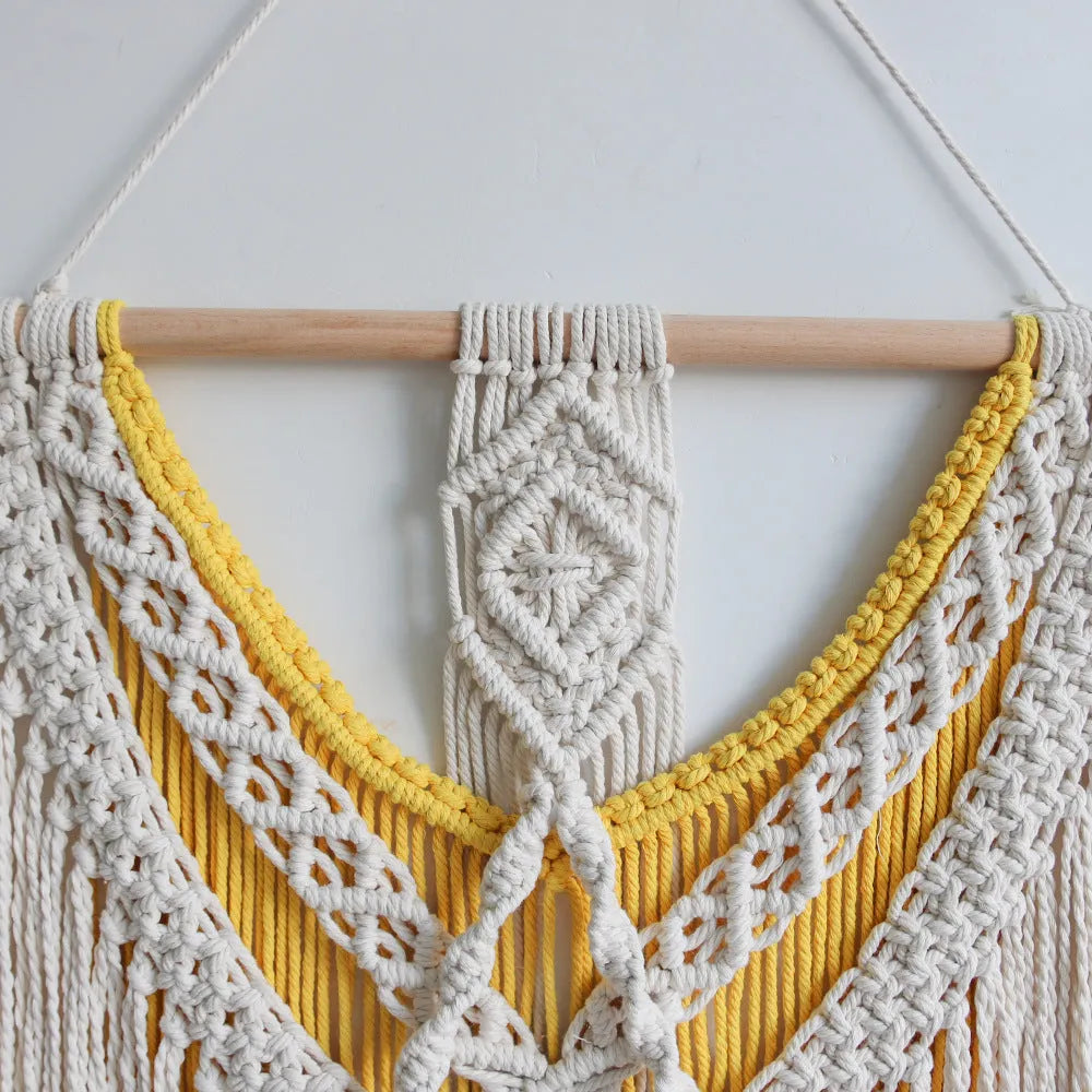 Hand-made creamy white cotton Nordic tapestry wall hanging, rectangular 120cm by 95cm.