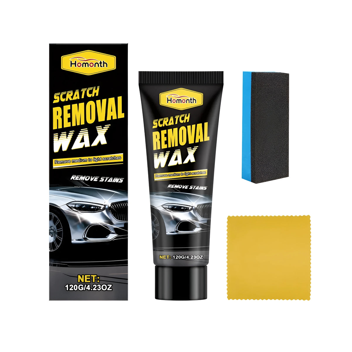 120g HOMONTH auto scratch repair paste tube with sponge and towel for light car scratch removal