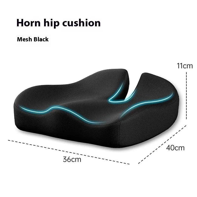 Memory foam office chair cushion measuring 36x40x11cm in dark grey, light grey, or mesh black colour options