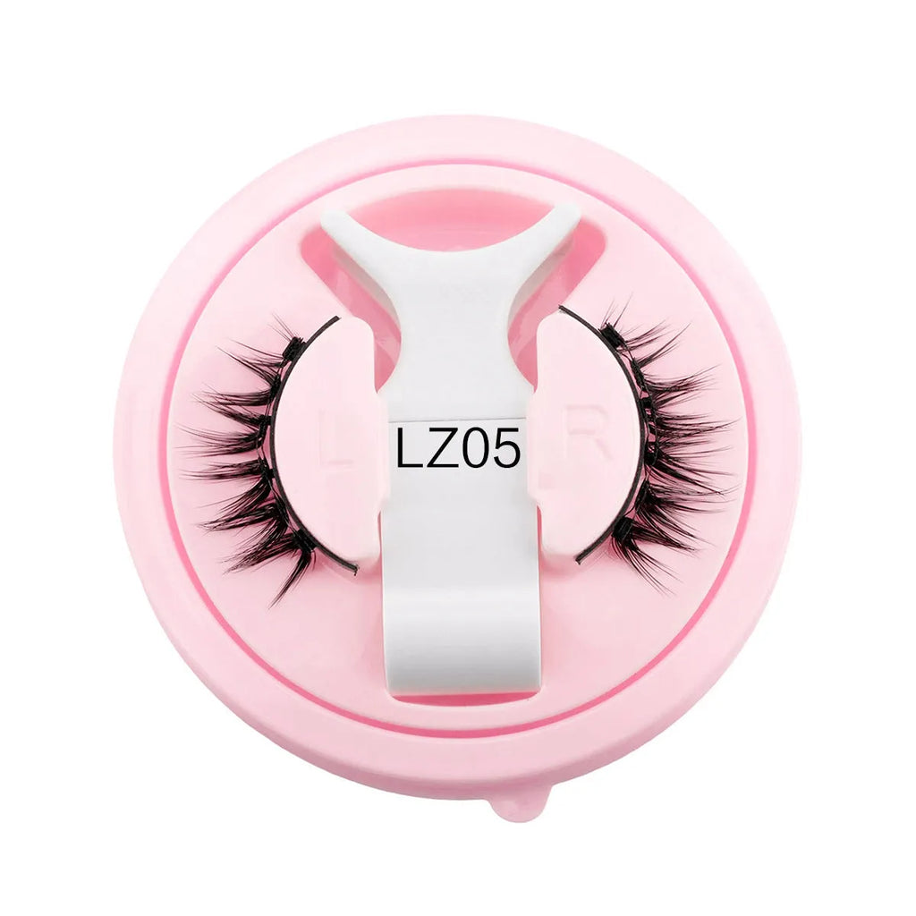 Set of five thick, black, waterproof reusable false eyelashes with glue-free bands.