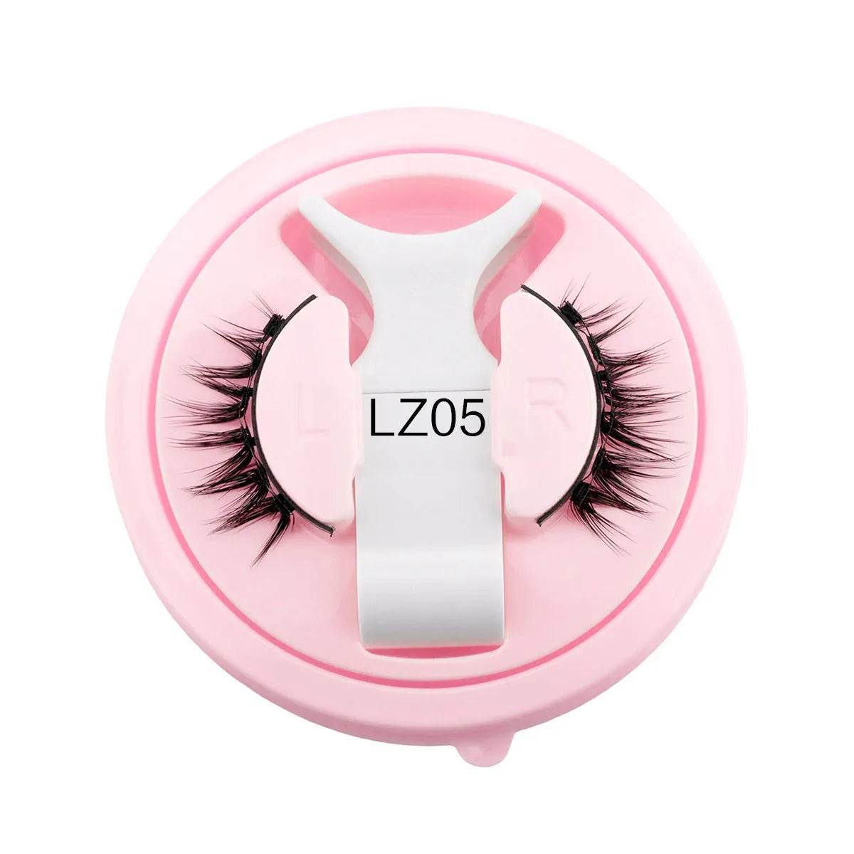 Set of five thick, black, waterproof reusable false eyelashes with glue-free bands.