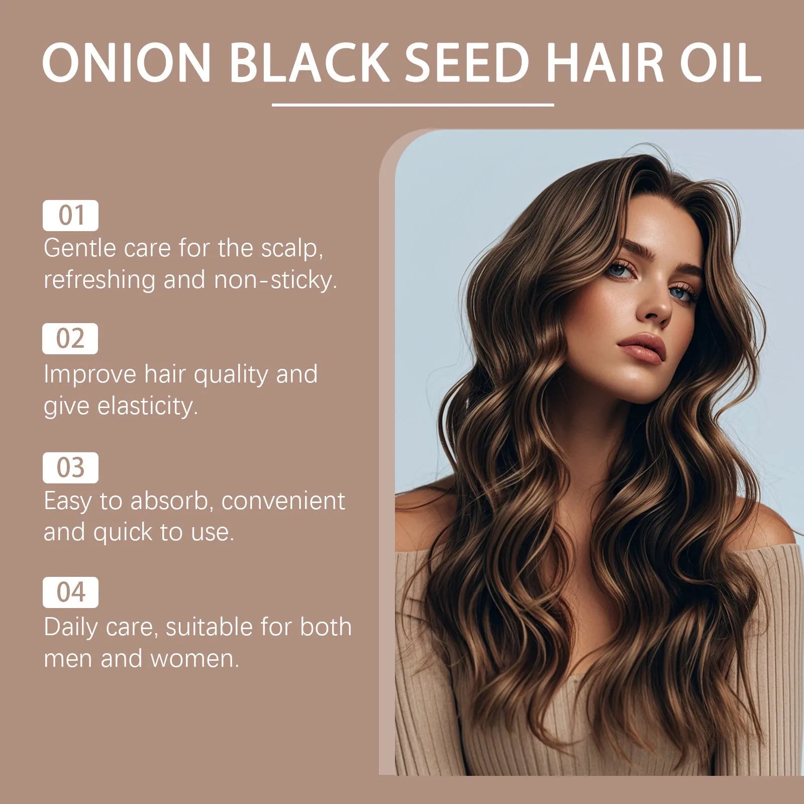 100 ml bottle of nourishing hair essential oil with application accessories in box.