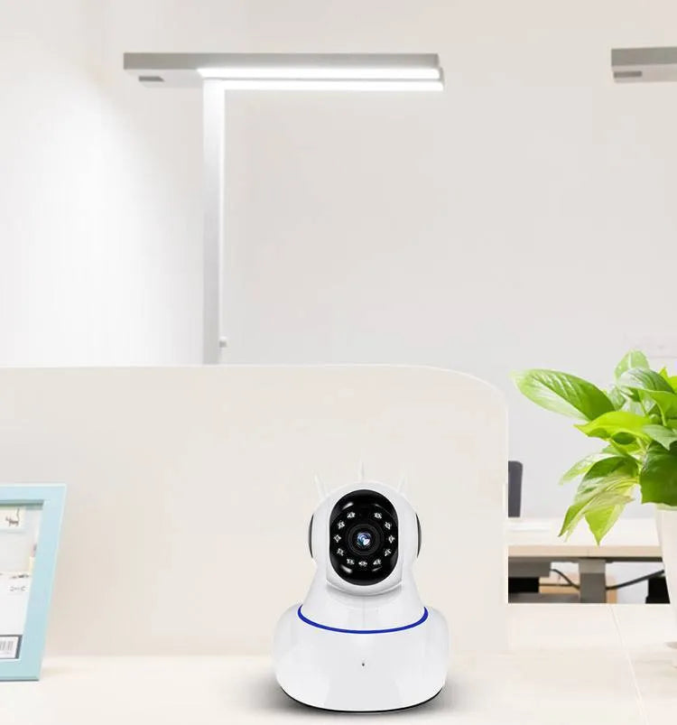 White dome wireless security camera with 2MP HD resolution for indoor and outdoor surveillance