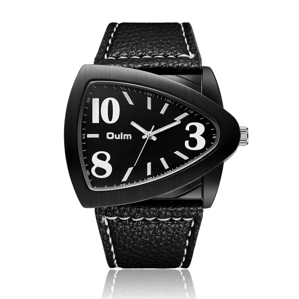 Men's slim casual quartz watch on wrist showing brown, black, or blue colour and 9mm thickness