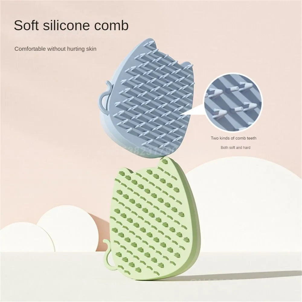 Brown silicone sponge pet comb with dual-texture teeth for cat and dog grooming