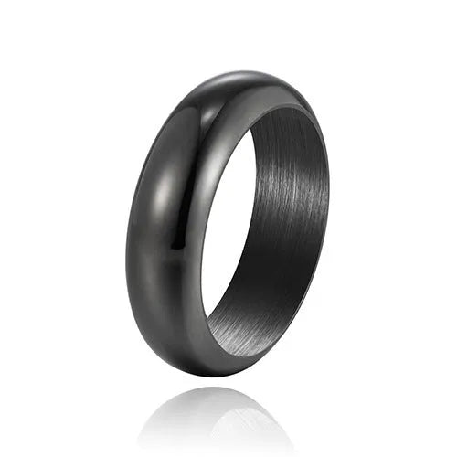 Electroplated titanium steel ring in glossy gold, black or steel colour on size display