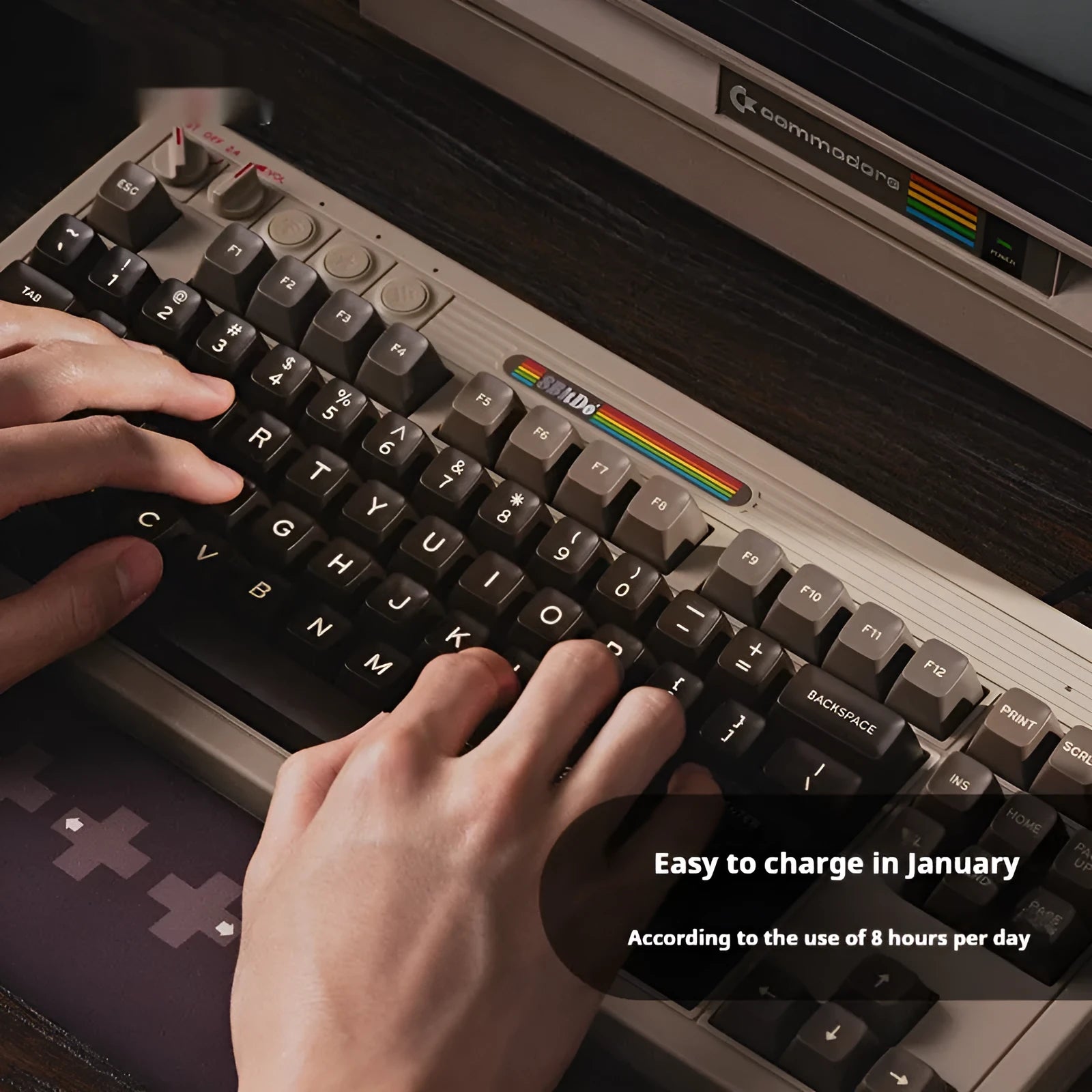 Retro87 C64 wireless mechanical gaming keyboard with Bluetooth connectivity and rocker switches