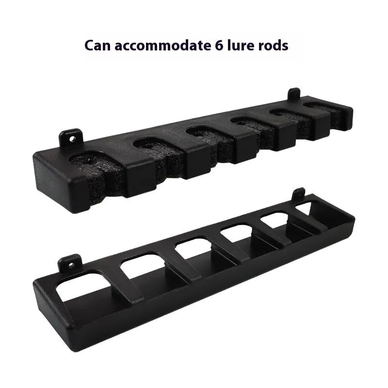 Black ABS plastic wall-mounted fishing rod display stand with horizontal and upright frame options
