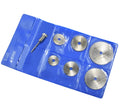 Six circular saw blades with mandrel for woodworking, high-speed steel construction