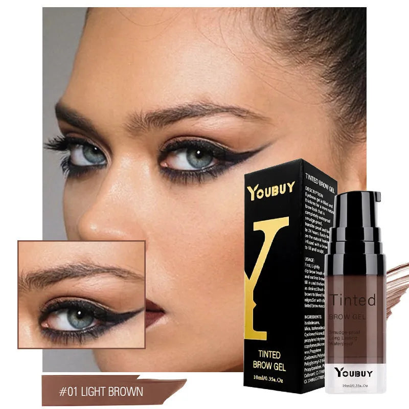 Waterproof eyebrow cream in brown and black shades with dark grey and golden yellow colour options