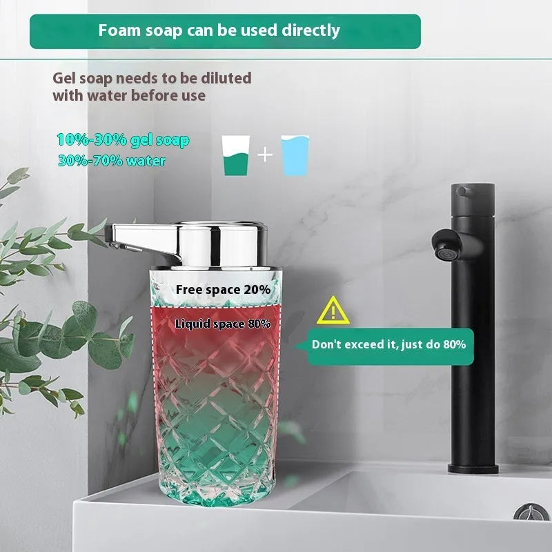 Automatic soap dispenser with silver finish and USB charging port