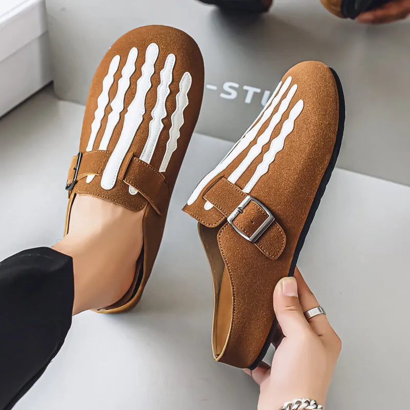 Men's low-top slip-on loafers in sand, black, or camel with embossed artificial leather upper and PVC sole, sizes 39-44.