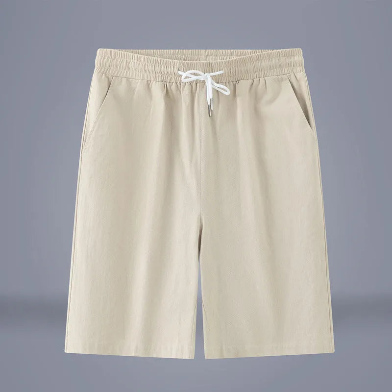 Chinese style solid colour cropped pants in cotton linen fabric with a drawstring waist.