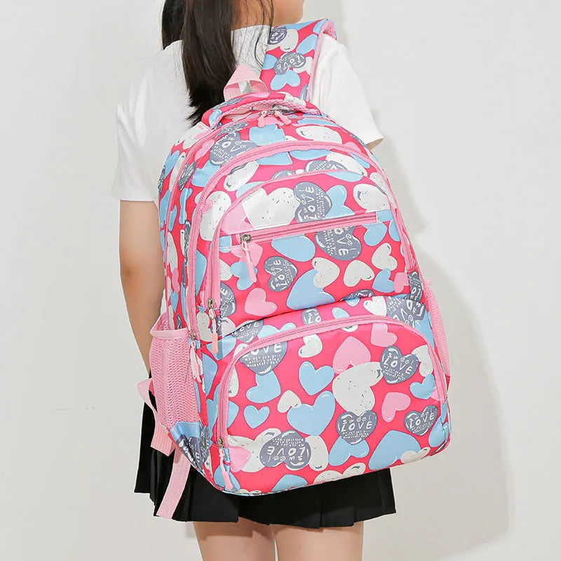 Student backpack with air pillow belt back support in blue, grey, pink, or rose red colour