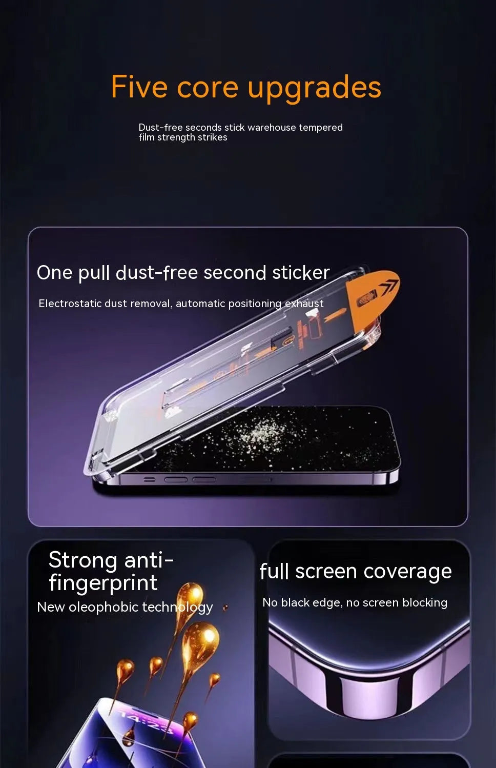 Tempered glass screen protector for iPhone showing HD and privacy colour variants.