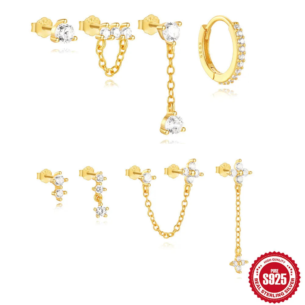 S925 sterling silver women's earrings with a geometric clover petal design in an electroplated gold colour.