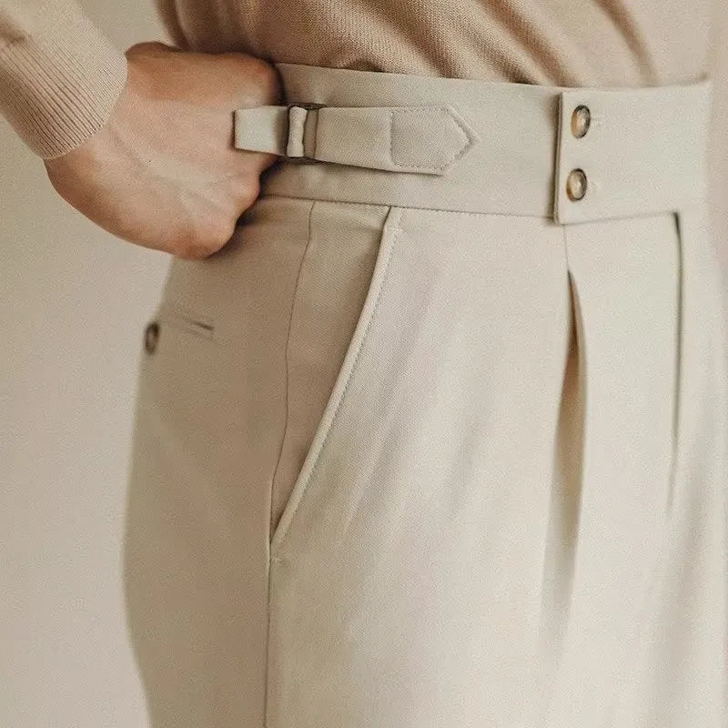 Slim fit straight-leg suit trousers in black, white and apricot colours for business formal occasions