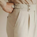 Slim fit straight-leg suit trousers in black, white and apricot colours for business formal occasions
