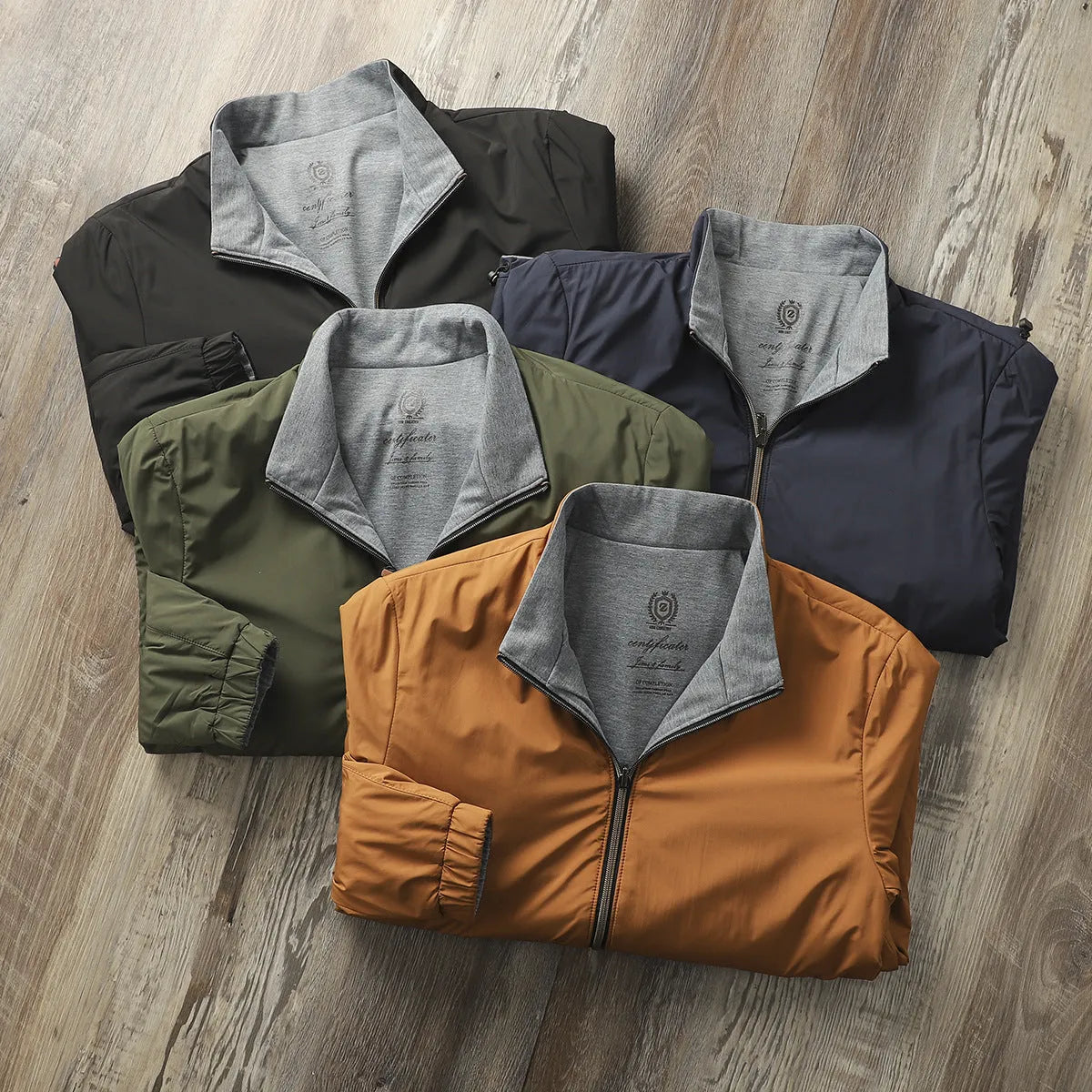 Men's stand collar business casual jacket in polyester with cotton lining available in four colours