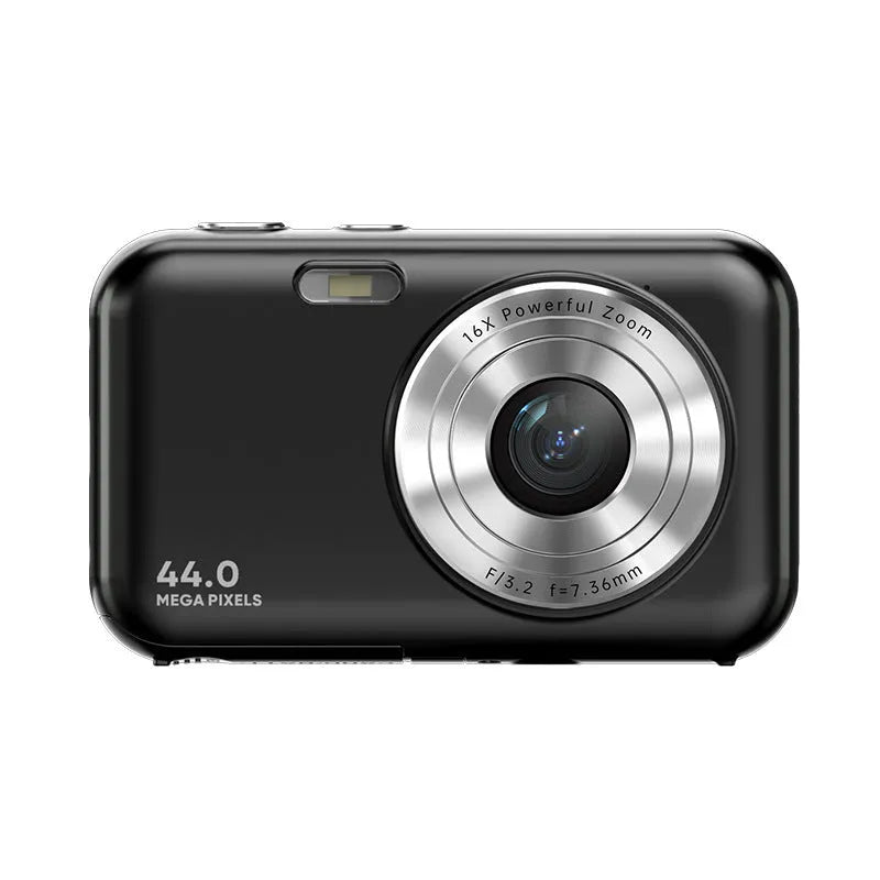 Children's digital camera in black, green, pink or purple with 2.4 inch screen showing camera interface