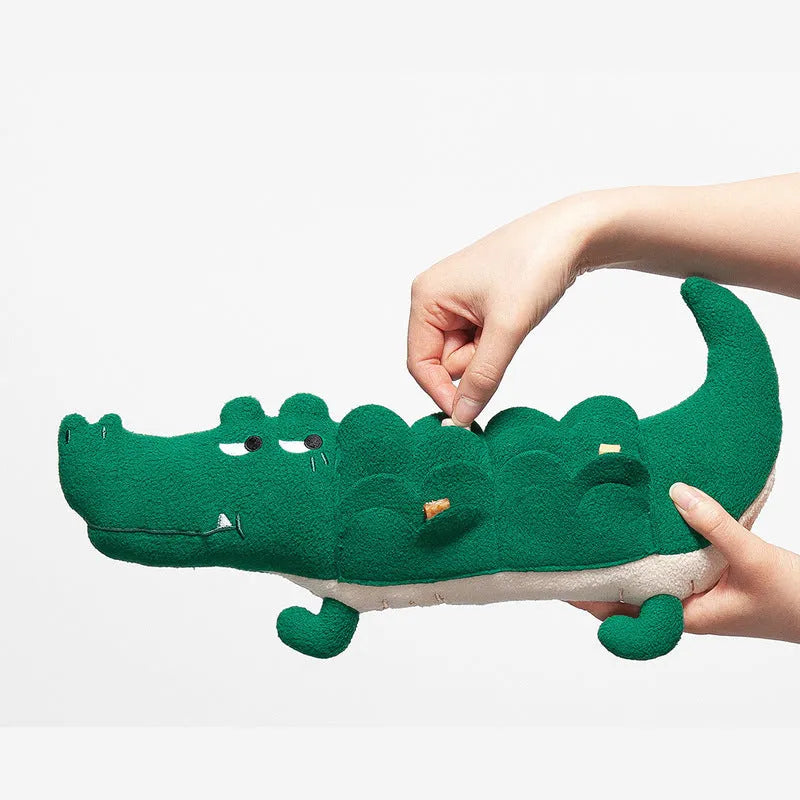 Green soft plush toy dog on white background, showing its 35 cm size.