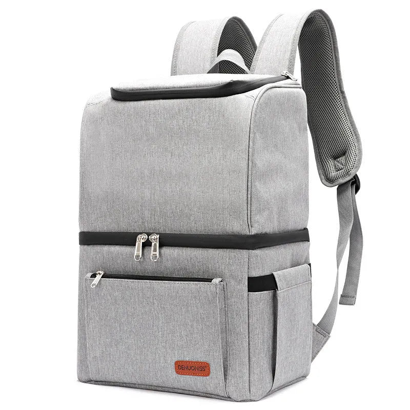 Double layer insulated picnic backpack in blue with ice pack compartments and 22-litre capacity