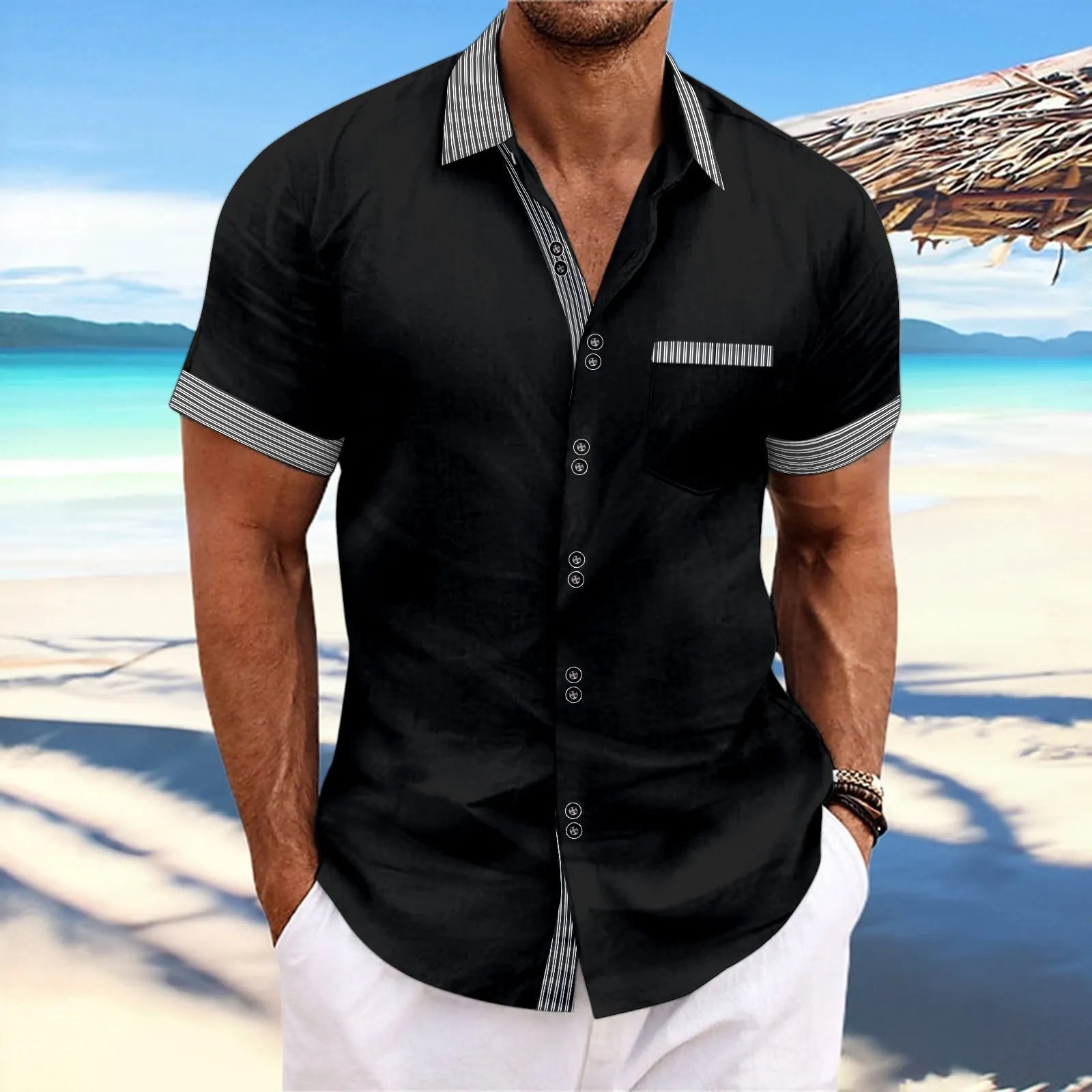 Pure cotton slim fit striped casual shirt with short sleeves and double button closure in multiple colours