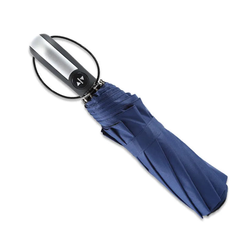Triple folding automatic advertising umbrella in black, navy, or wine red with steel frame