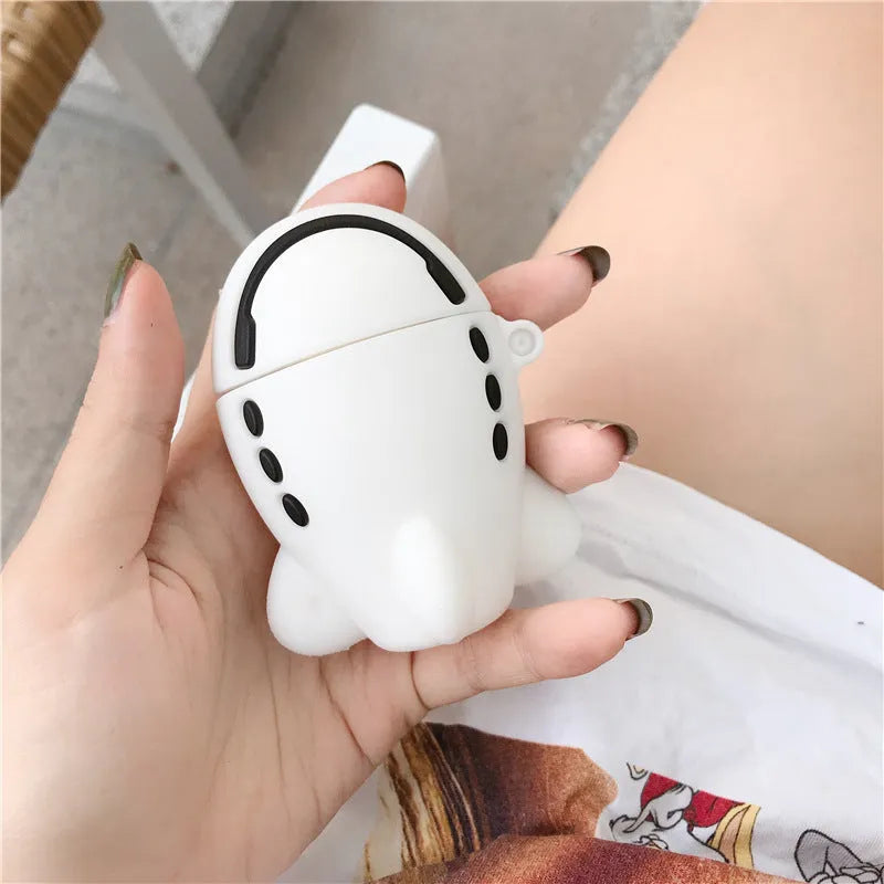 Cartoon aircraft headset design silicone AirPods protective case with flip closure and hook