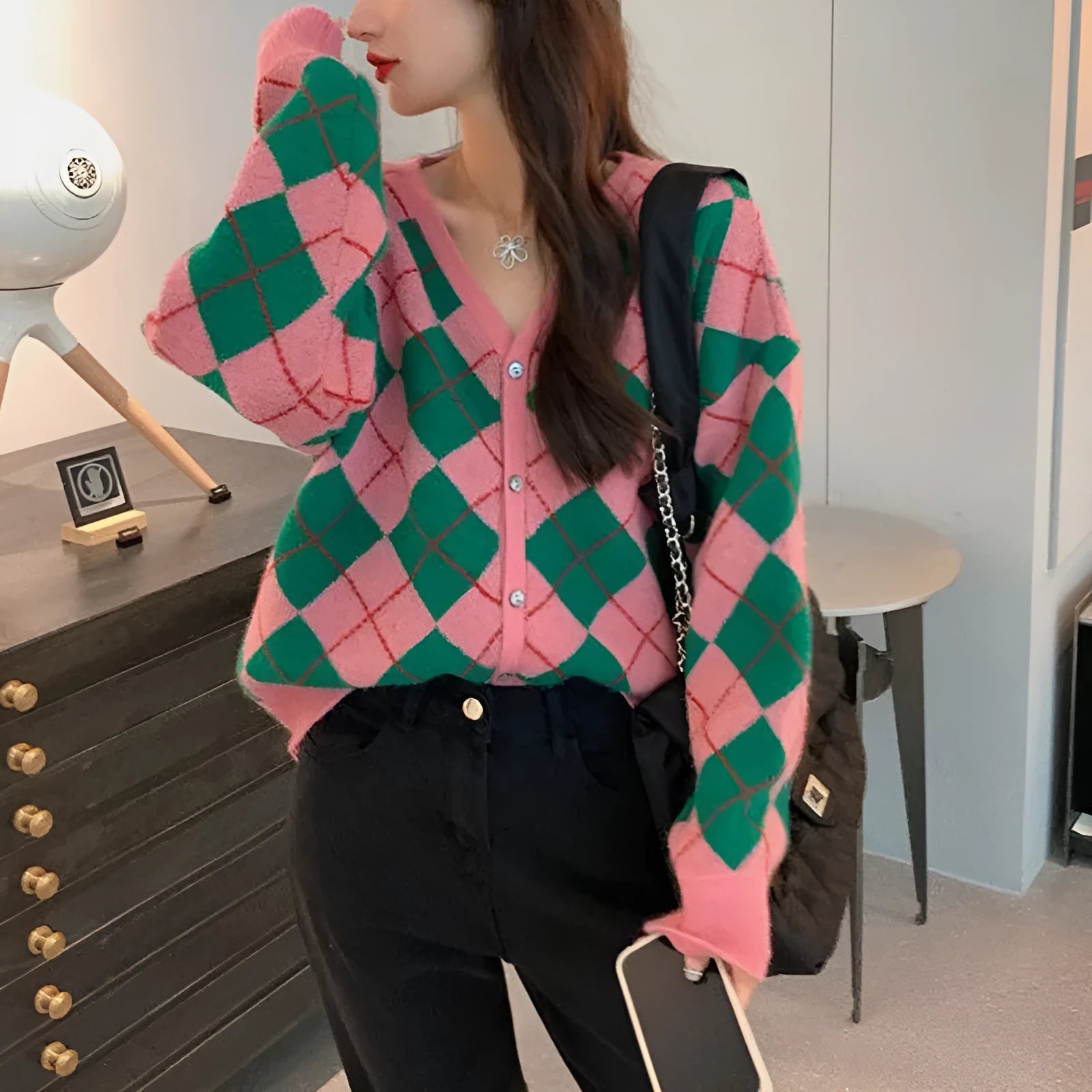Acrylic knitted casual cardigan in macaron colours with regular sleeves and free size fit