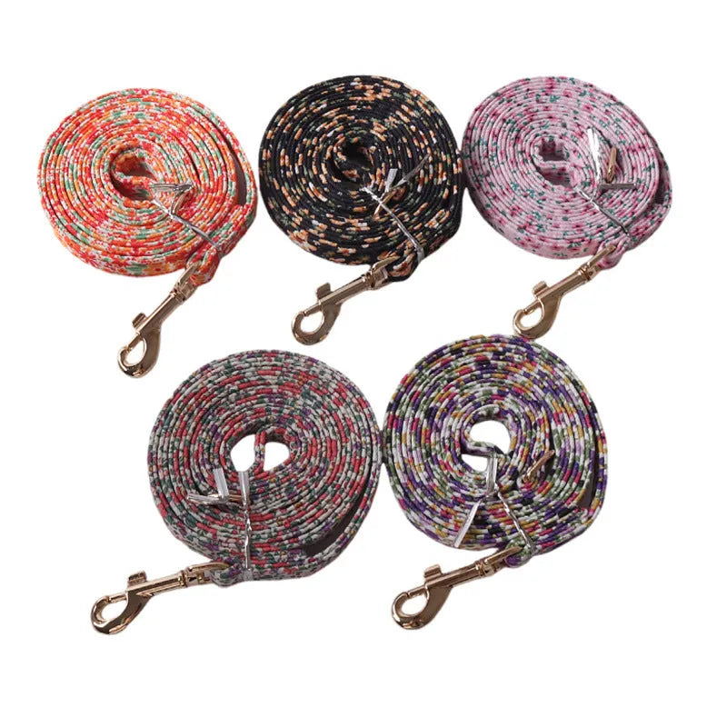 Floral pattern cloth dog harness and leash set for small to medium dogs
