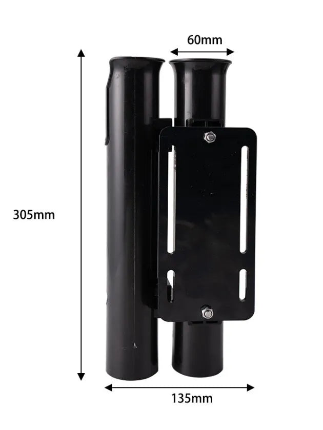Carbon fibre motorcycle fishing rod rack with double-layer plastic frame and pipe clamp mounting system
