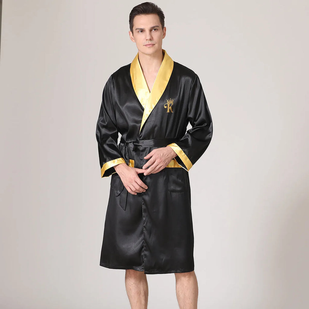 Men's summer bathrobe in rayon fabric showing colour options including stripes and collar accents