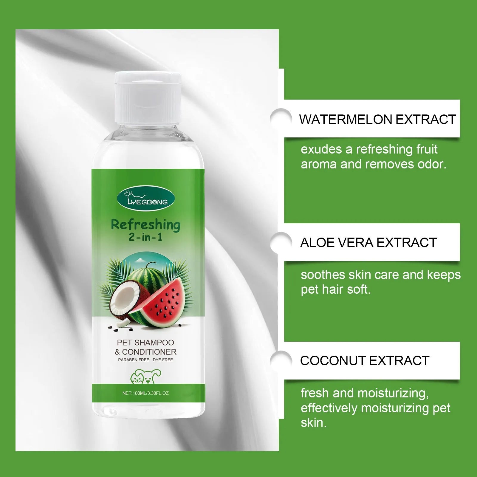 100ml pet 2-in-1 shampoo shower gel bottle with watermelon and coconut extracts