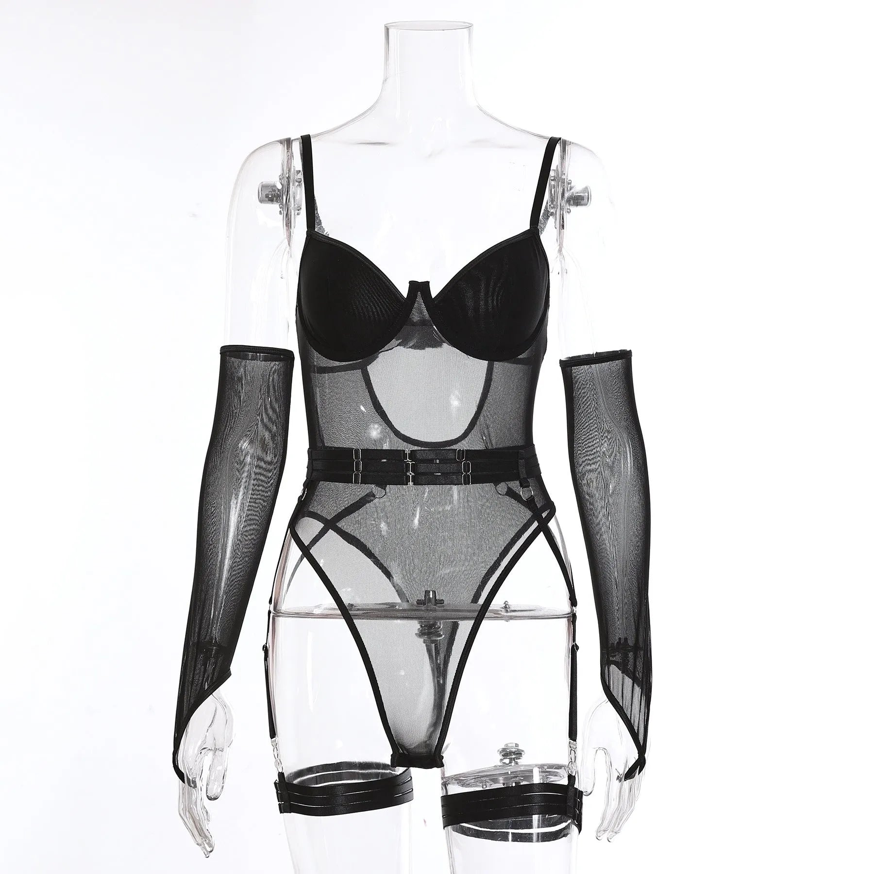Women's sheer mesh jumpsuit in polyester fabric available in multiple colours and sizes