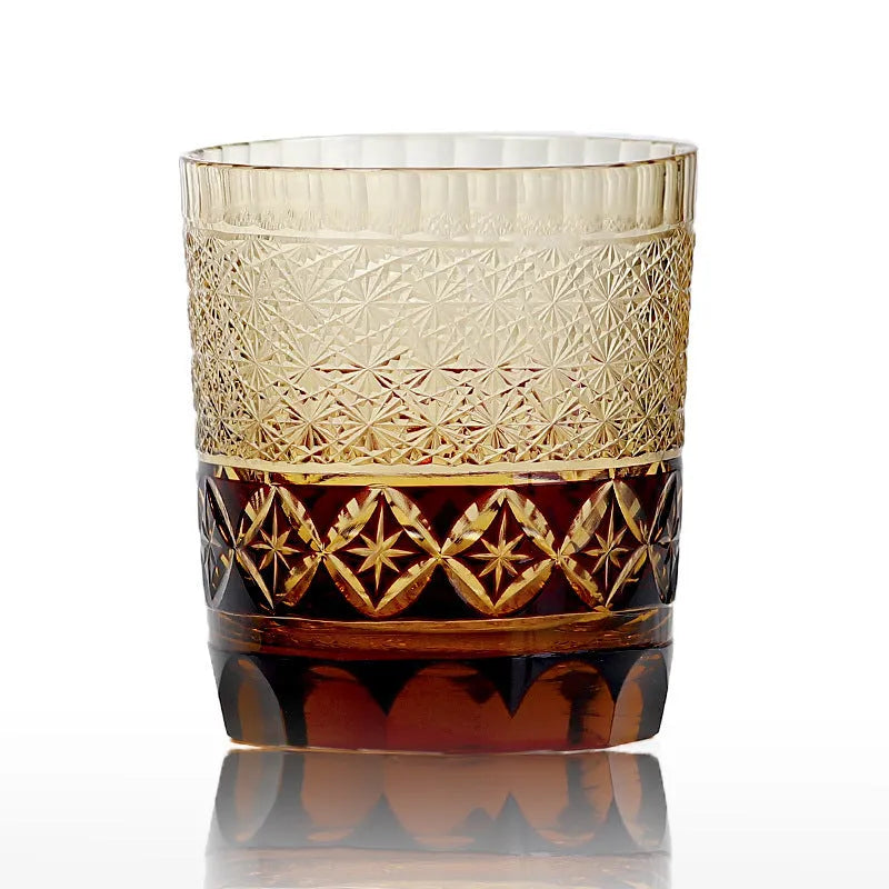 Hand carved whiskey crystal glass in Japanese style with amber colour options, single glass