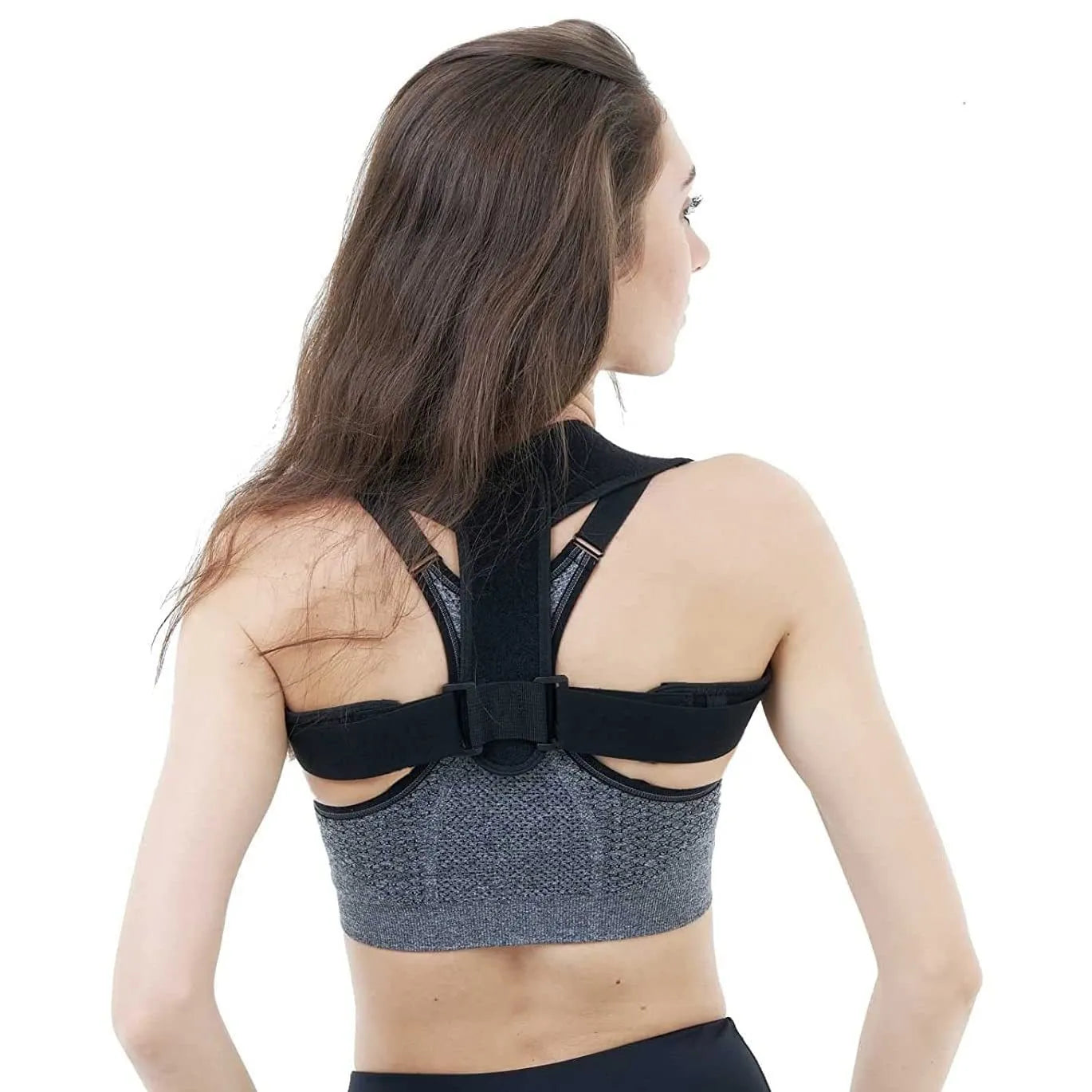 Black adjustable invisible posture correction strap for back and shoulder support