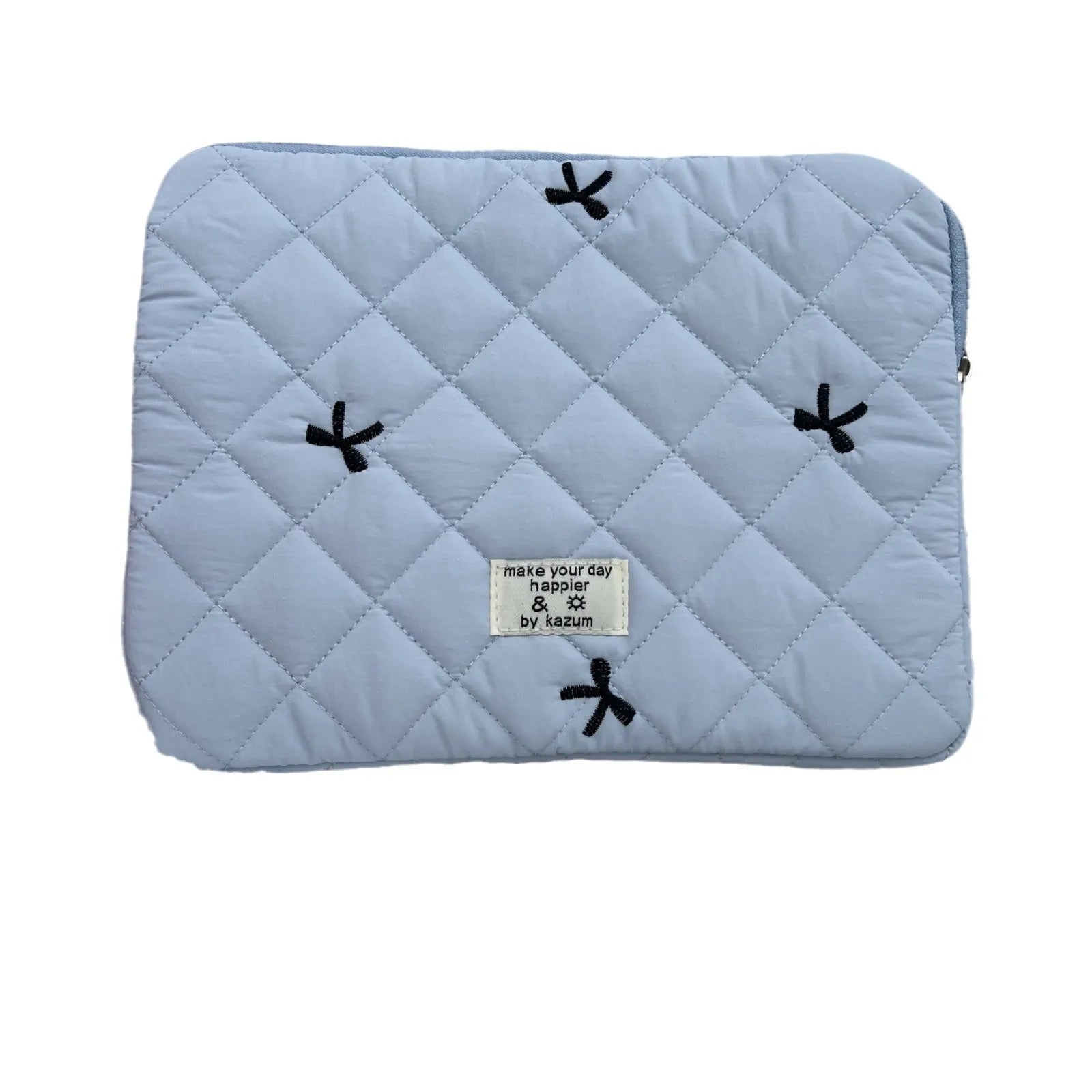 Nylon notebook storage bag with rhombus embroidery and bow detail in multiple colour options