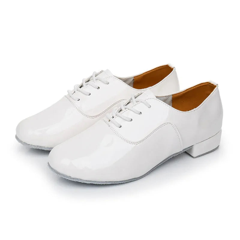 Men's black indoor dancing shoes with calf leather soles shown in sizes 38-45
