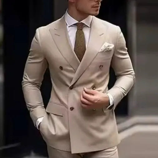 Men's Korean slim fit two-piece suit in grey with jacket and trousers