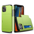 Card push sliding phone case for iPhone 14 series in black with back card slot and sliding cover