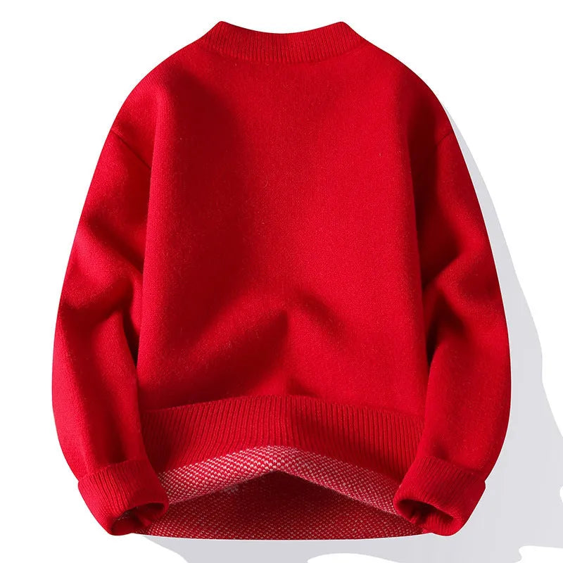 Men's loose fit knitted pullover sweater with ribbed hem in four colour options