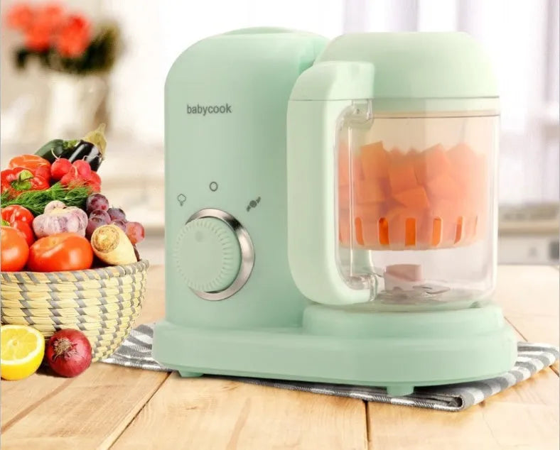 Green baby food processor steamer and blender with 10 litre capacity and double mixing blades