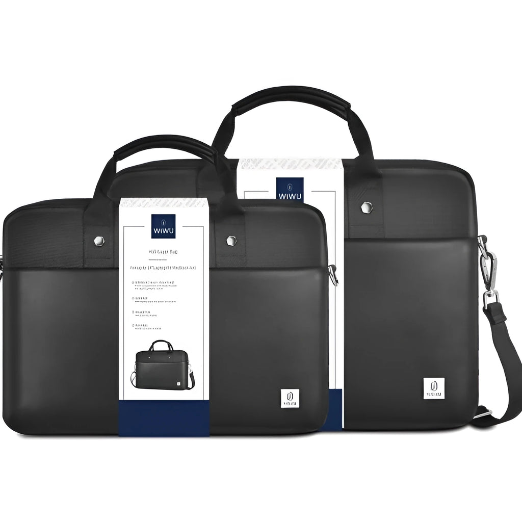 Black Oxford cloth laptop backpack showing multiple organisational pockets and a separate padded computer compartment.