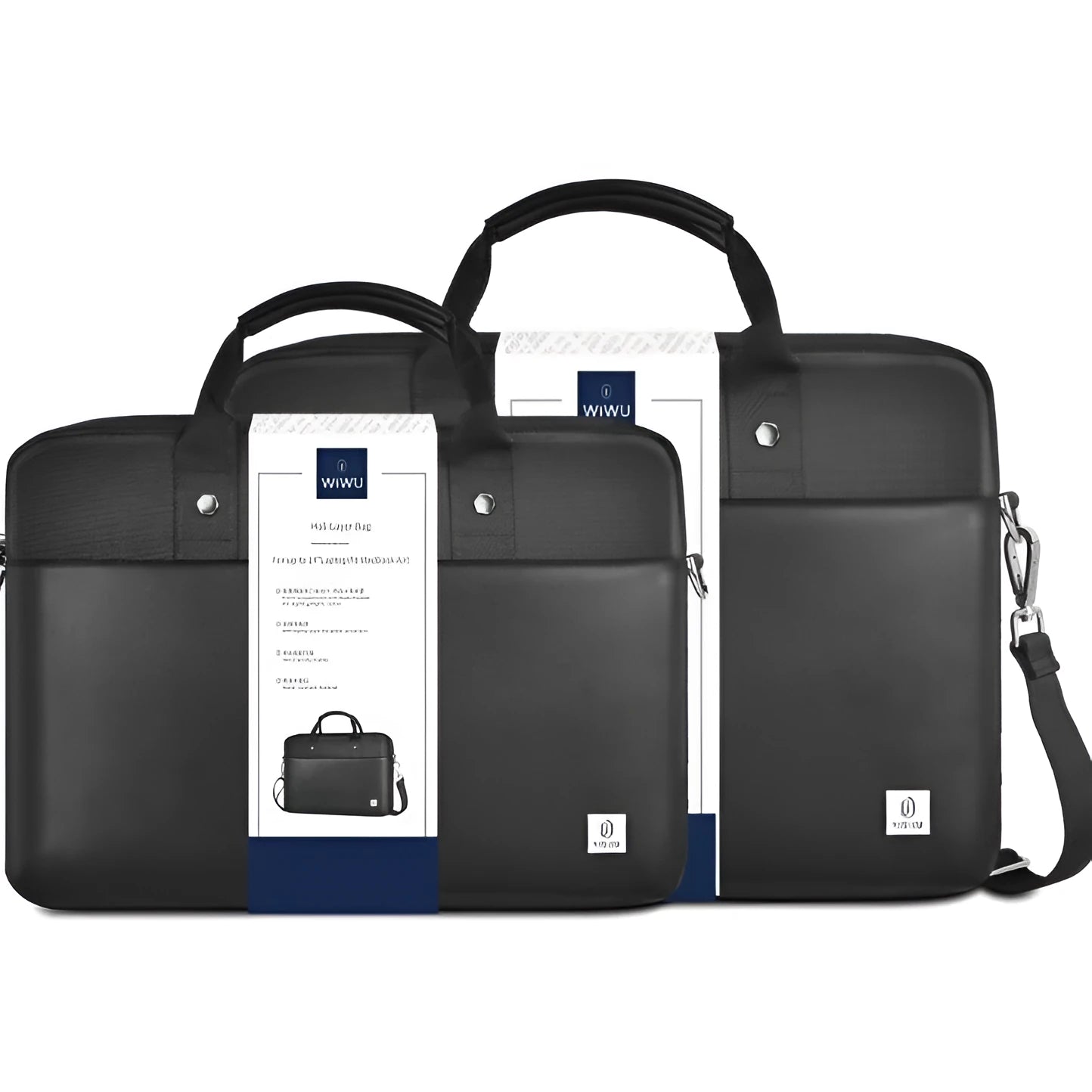 Black Oxford cloth laptop backpack showing multiple organisational pockets and a separate padded computer compartment.